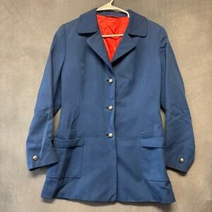 Vintage Long Blazer Blue Red 3 Button Long Eclectic Grandpa Silky Lining  Small